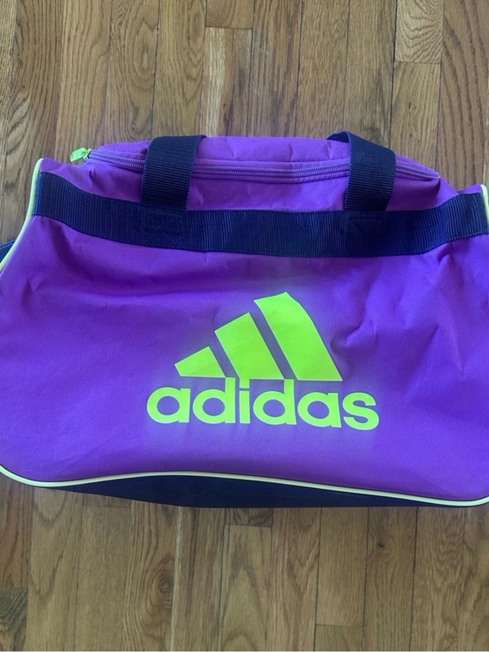 adidas Purple Duffel with Neon Yellow Logo and Trim
